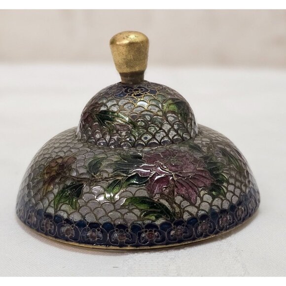 Cloisonne Plique-a-Jour Bowl & Covered Incense Burner Floral Butterfly Design - Picture 8 of 15